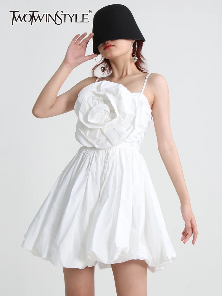 

Женское мини-платье TWOTWINSTYLE, белое платье без рукавов с квадратным воротником и высокой талией, элегантное платье с цветочным принтом