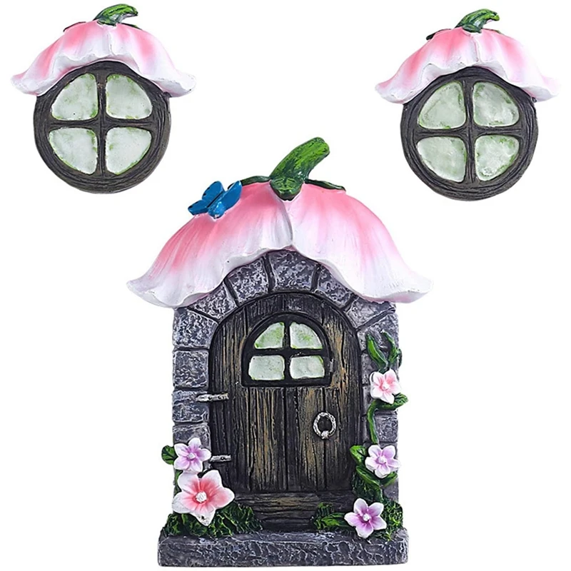 

3Pcs Fairy Doors And Windows Tree Ornaments Fairy Garden Ornaments Courtyard Art Resin Pendant Art Garden Sculpture