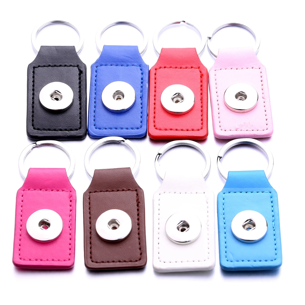 Square PU Leather Keychain 18mm Snap Buttons Key Chain Car Bag Snaps Keyring Jewelry