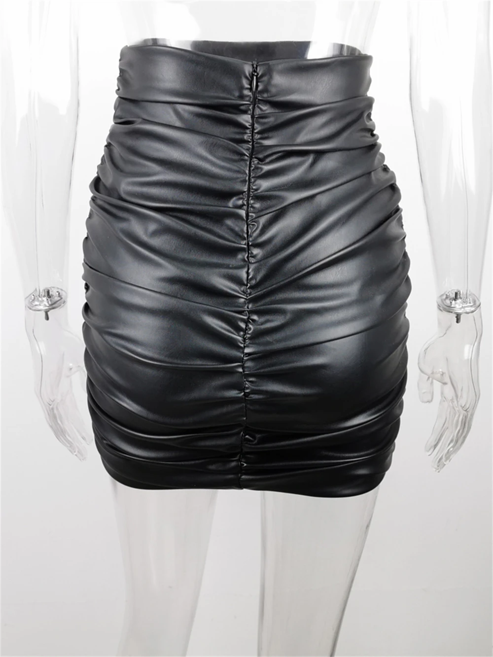 Женская облегающая юбка Kylie черная короткая из искусственной кожи с рюшами и