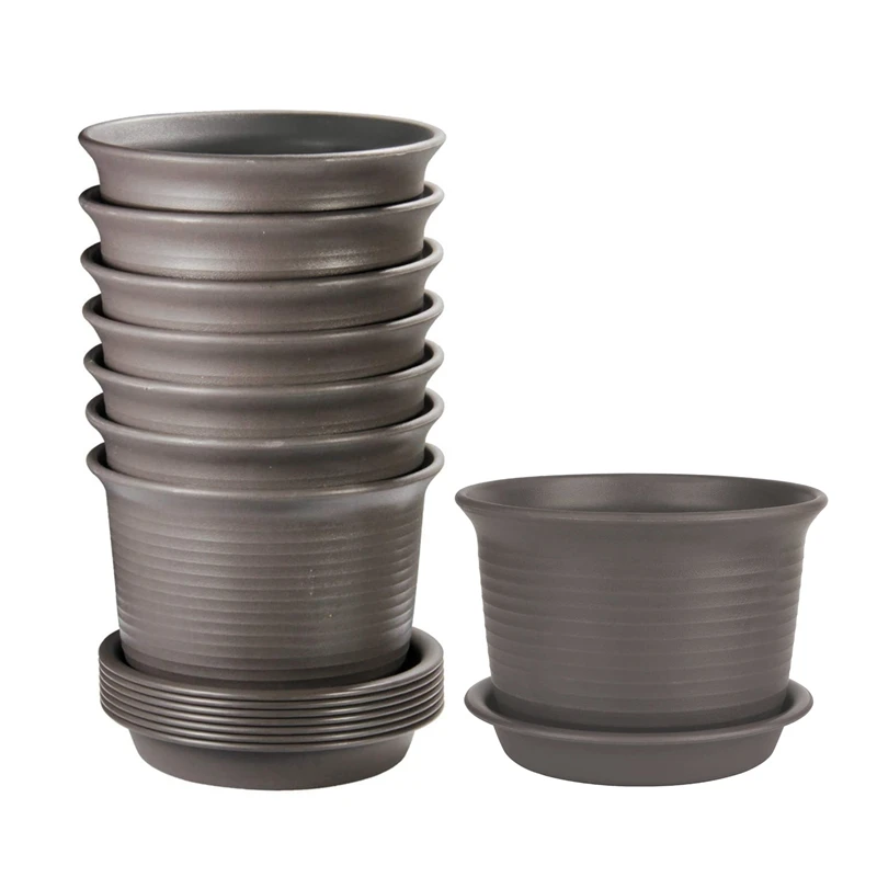 

Plastic Flower Pots 8 Pcs Pots With Drainage Hole Planters With Saucers For Modern Plants,Succulents,And Seeding Nursery