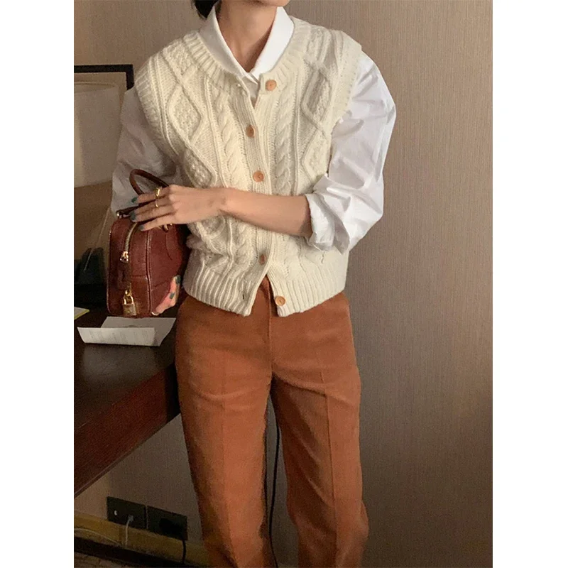 Укороченный свитер жилет Женский вязаный кардиган в Корейском стиле уличная
