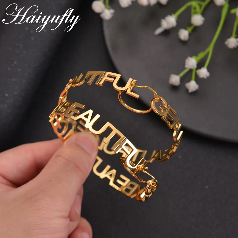 Индивидуальные женские серьги Haiyufly с именем на заказ серьги-кольца из