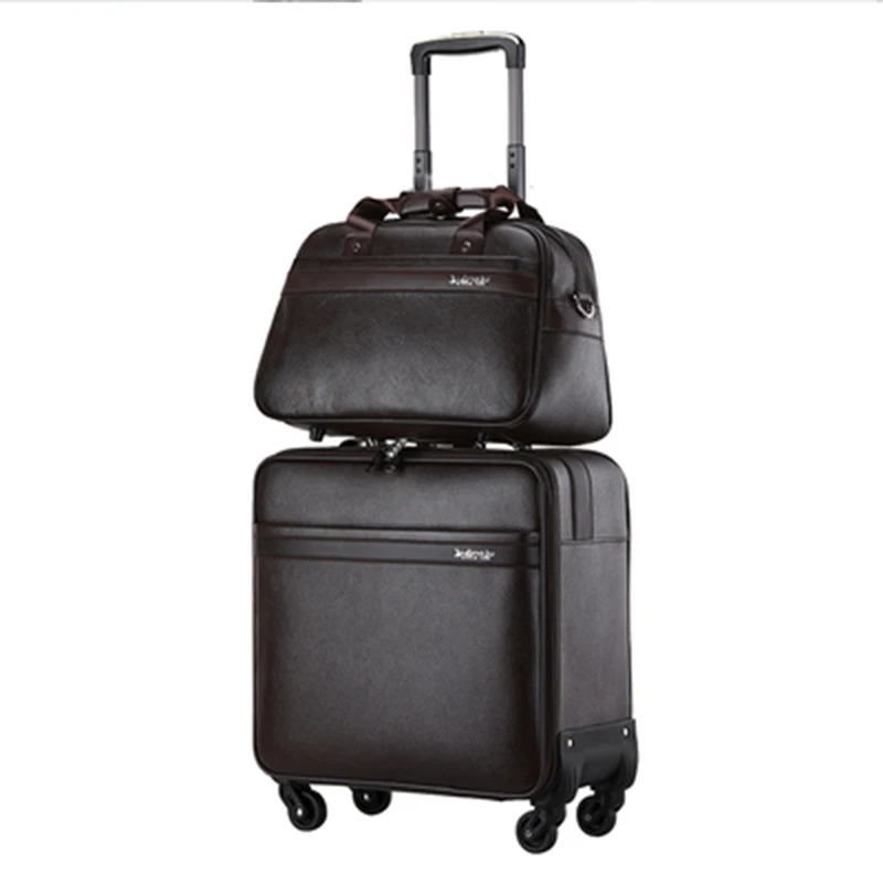 

High-quality leather suitcase, trolley case, universal wheel suitcase, printed business suitcase, small 16-inch cabin