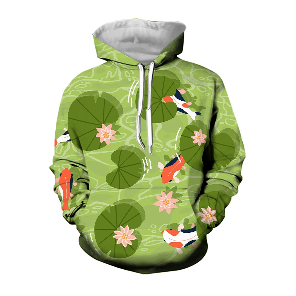 

Jumeast 3d Printed Fish Koi Waterlily Hoodies Overfit Kpop Carp Hooded Sweatshirts Flipper Zero Hacker Drip Boxing Men Clothing
