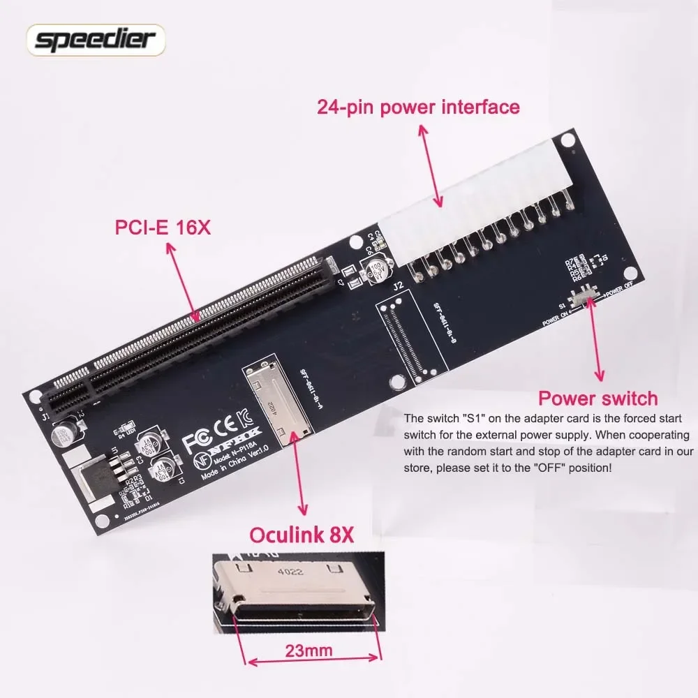 Фото Oculink 8x SFF-8611 SFF-8612 Адаптер 8i к PCI Express 4.0 X16 Gen4 Внешняя видеокарта Адаптер OCuLink EGPU ATX 24-контактный адаптер питания №2