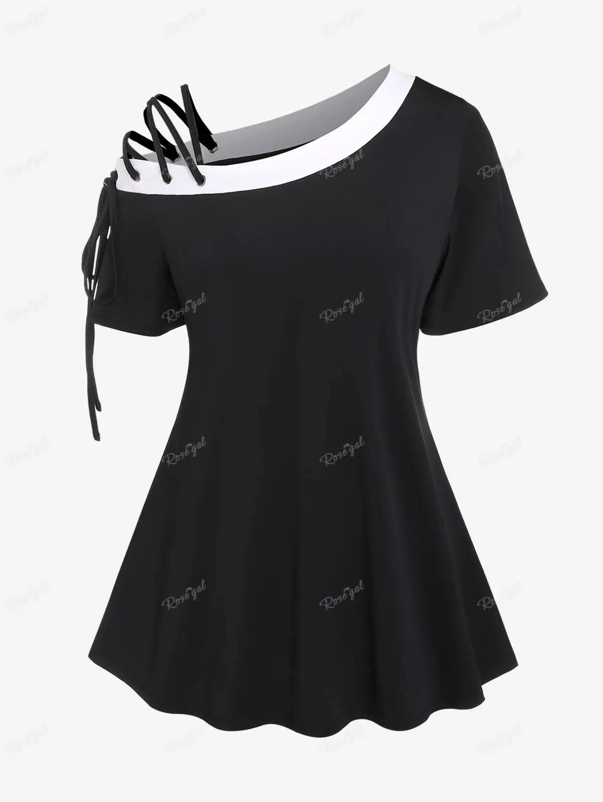 

Женская футболка с косым воротником, коротким рукавом и шнуровкой