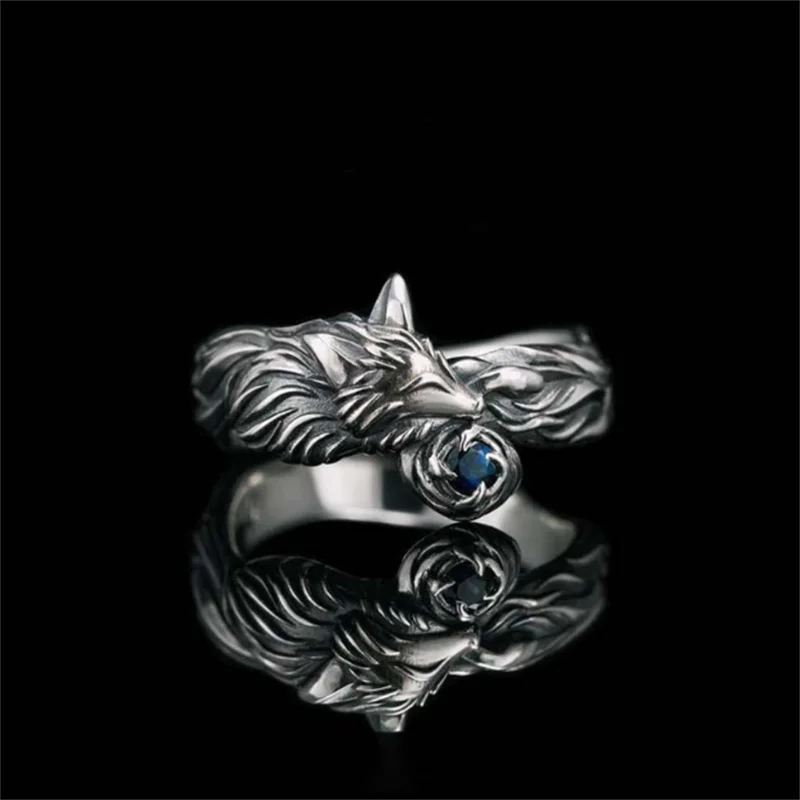 

New Simple Fashion Versatile Retro Punk Sapphire Fox Shape Gothic Style Ring Men's Jewelry Gift Wholesale
