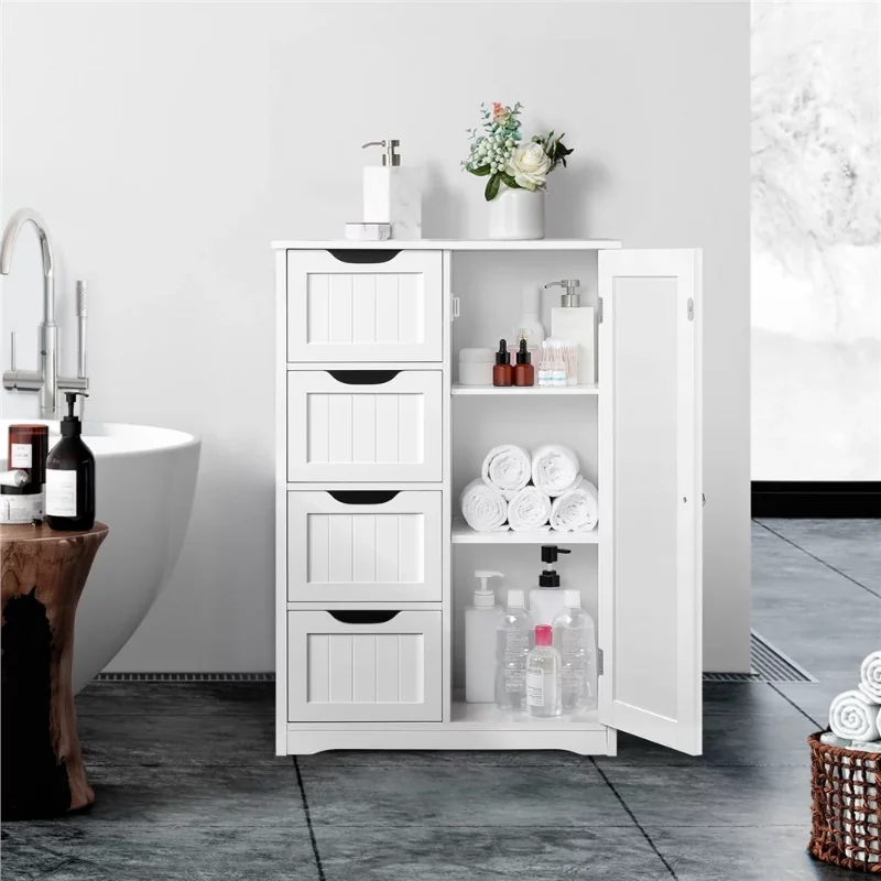 

Alden Design Wooden Bathroom Storage Cabinet with 4 Drawers & Cupboard, （White /Gray/Espresso）Optional