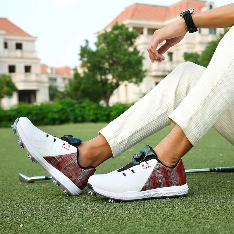 Professional Spike Golf Shoes Men's White Jogging Walking Sneakers Outdoor Grass High Quality Swivel Buckle Golf Sneakers