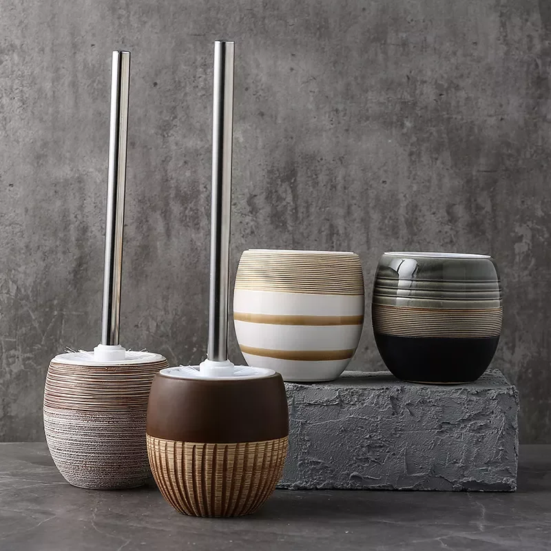 

NEW Retro Round Ceramic Toilet Brush & Holder Set Cleaning Tool Circle Base Cream Series ceramics Bathroom Decor Accessories