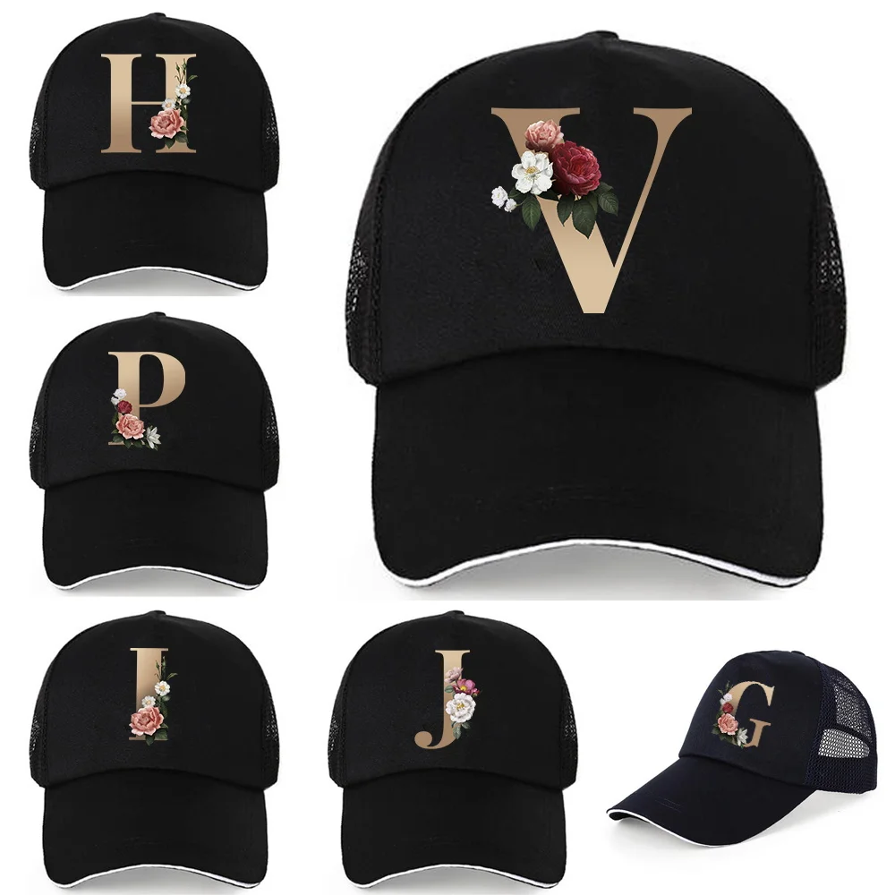 

Baseball Cap Breathable Mesh Cap Back Buckle Hat Men Women Summer UV-proof Visors Hats Adjustable Gold Letter Print Pure Cotton
