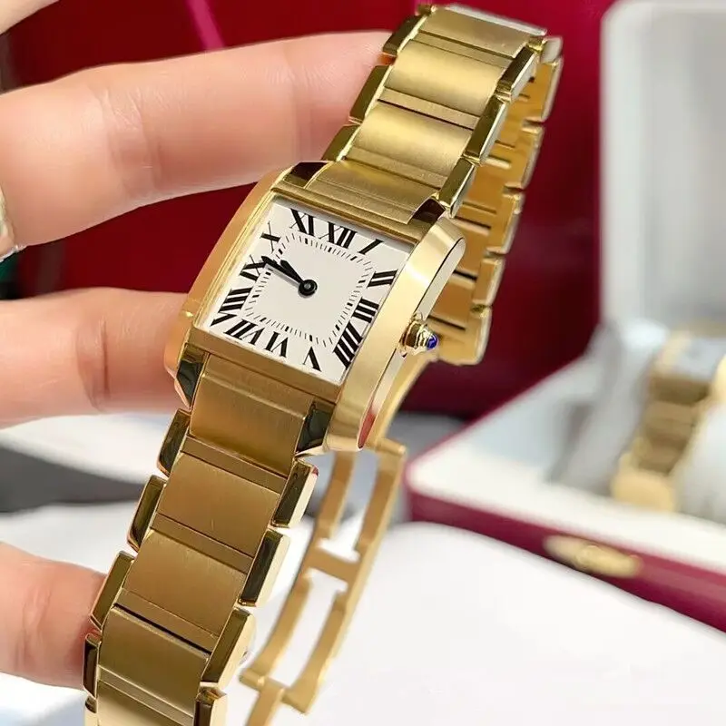 

Luxury Top Quality Original Women Watch Quartz Square Simple Diamond Stainless Steel Relogio Feminino Pink Tank Quartz Watch
