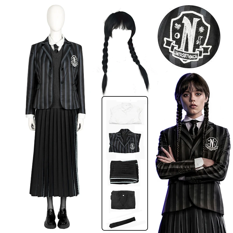 

Wednesday Cosplay School Uniform Costumes Nevermore College School Uniforms Wig Suit Halloween Party Women Girl Clothes