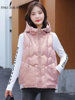 pinkyisblack new 2022 autumn winter vest waistcoat women parka short hooded sleeveless thick warm down cotton padded vest jacket