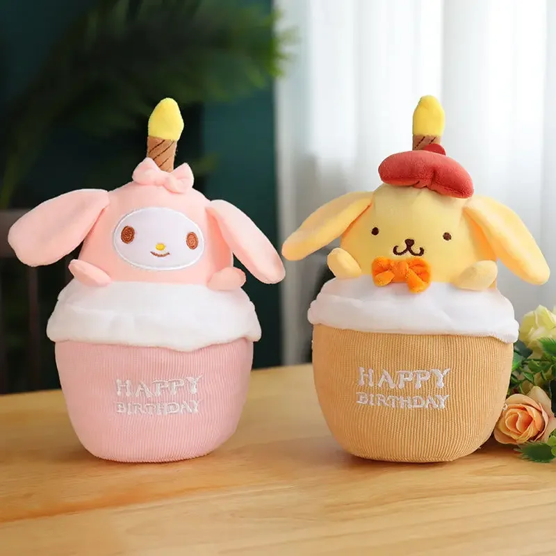 

New Sanrio animation peripheral cartoon kawaii Cinnamoroll cake shape singing Kuromi My melody cute plush doll birthday gift