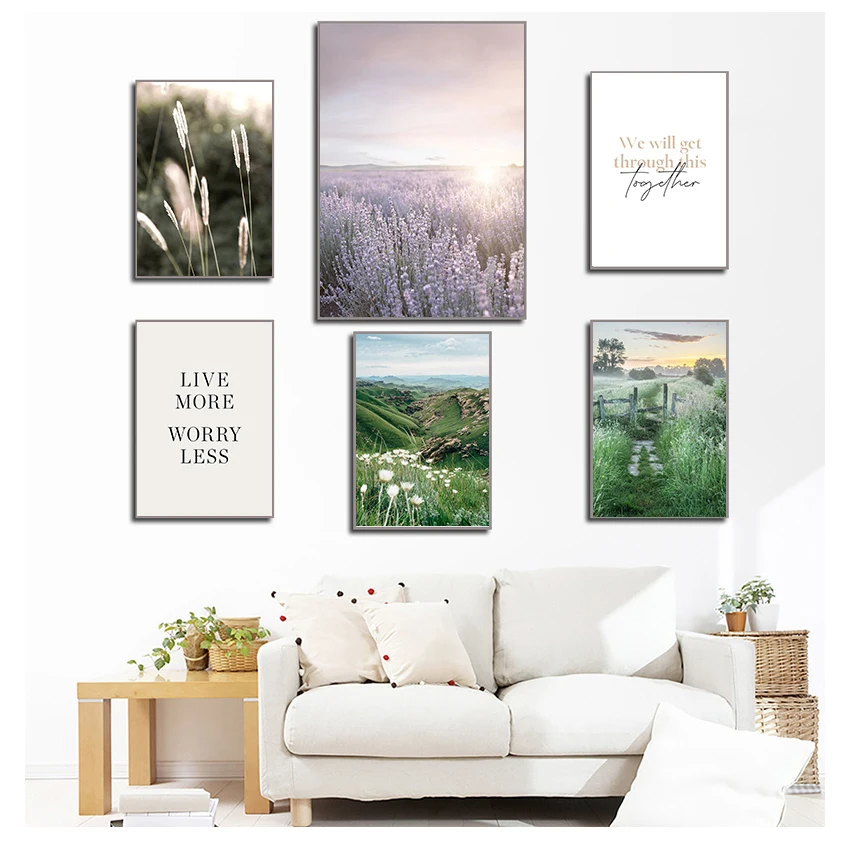 

Sunrise Countryside Nature Landscape Poster Wall Art Canvas Print Scandinavian Painting Field Meadow Picture Nordic Home Decor