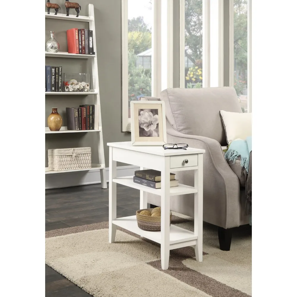 

American Heritage 1 Drawer Chairside End Table with Shelves, White