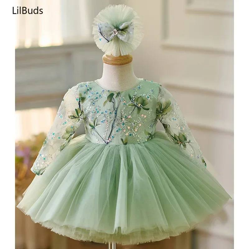 2024 однолетняя зеленая одежда Мори для маленьких девочек элегантное платье