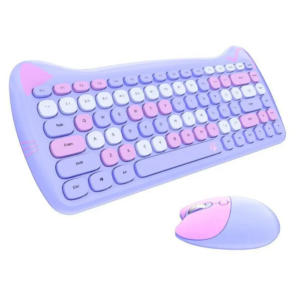 Cute Meow Mini Keyboard Mouse 2400dpi Photoelectric Keyboard And Mouse Ergonomics Usb For Ipad Tablet Laptop Portable Waterproof