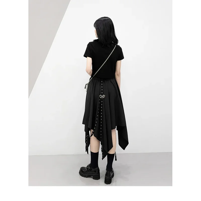 Асимметричная юбка для девочек новая уличная в стиле панк с темными завязками