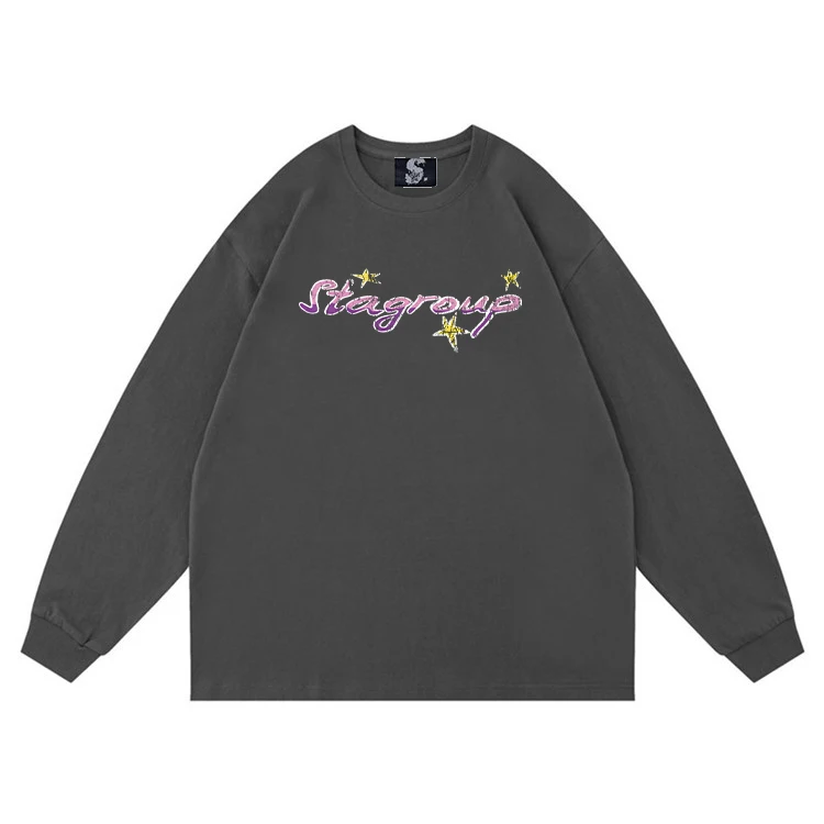 STA Official National Fashion American vintage Long sleeves Shirt Boys Heavy Cotton Loose All-Match Couple Top Bottoming