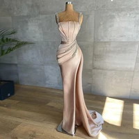 on zhu sexy crystal mermaid satin prom dresses spaghetti strap draped sequined evening gowns beading formal party dress