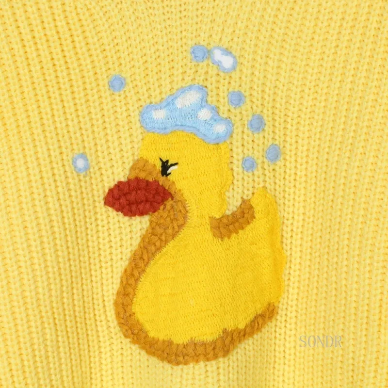 Женский свитер оверсайз 2024 пуловер Lazy Oaf желтый вышитый корейский модный вязаный