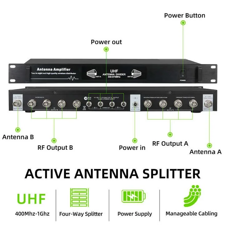 UHF 470-1000Mhz Signal Amplification System Antenna Distribution for Wireless Microphone Reception Extension Enhancement