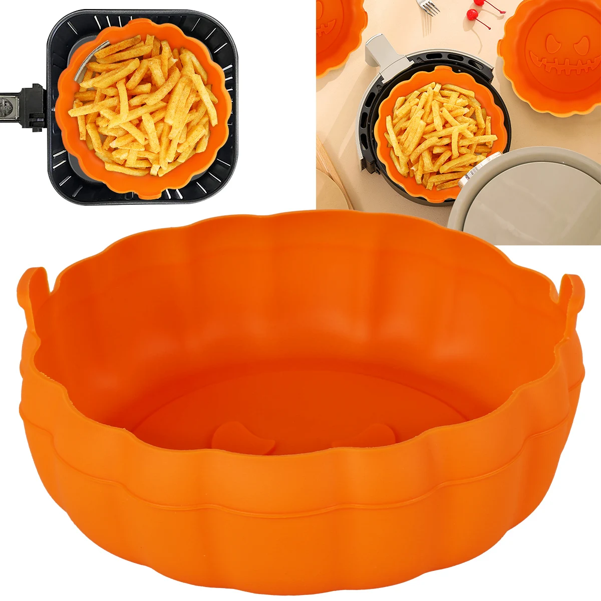 

Air Fryer Silicone Pot with Handle Halloween Pumpkin Air Fryer Liner Heat Resistant Air Fryer Silicone Basket Air Fryer Reusable