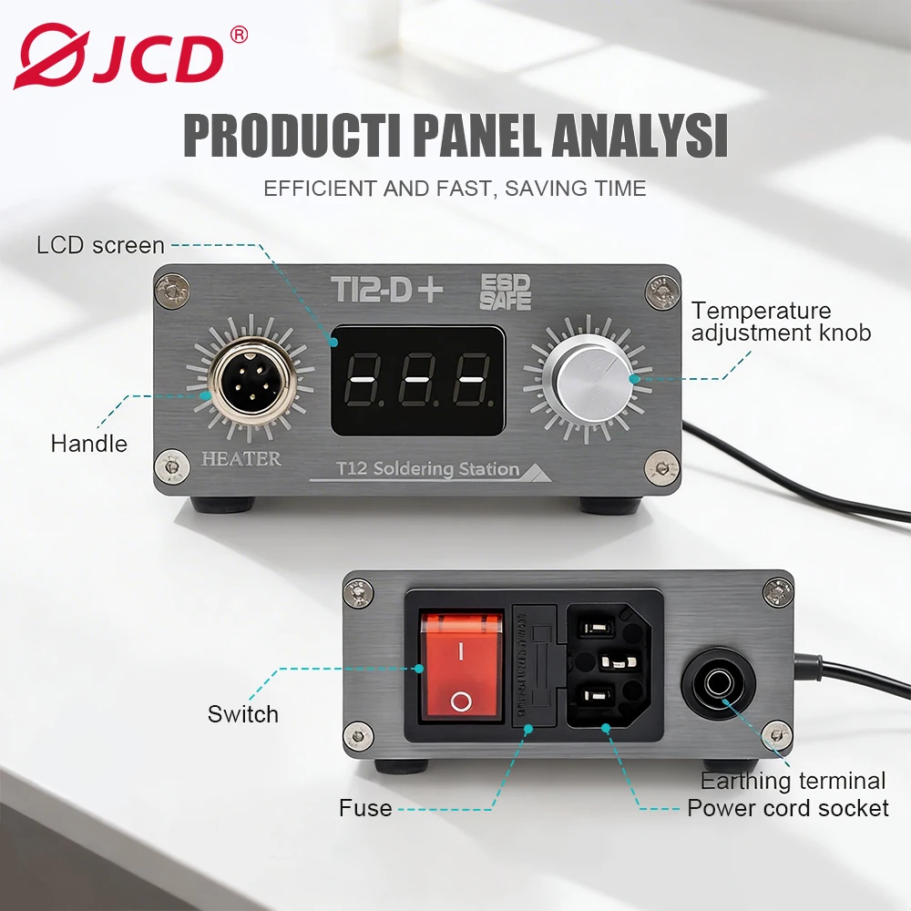 Фото Паяльная станция JCD T12-D+ 75 Вт с LED-дисплеем, регулируемой температурой, антистатическая, для ремонта электроники, печатных плат, SMD №4