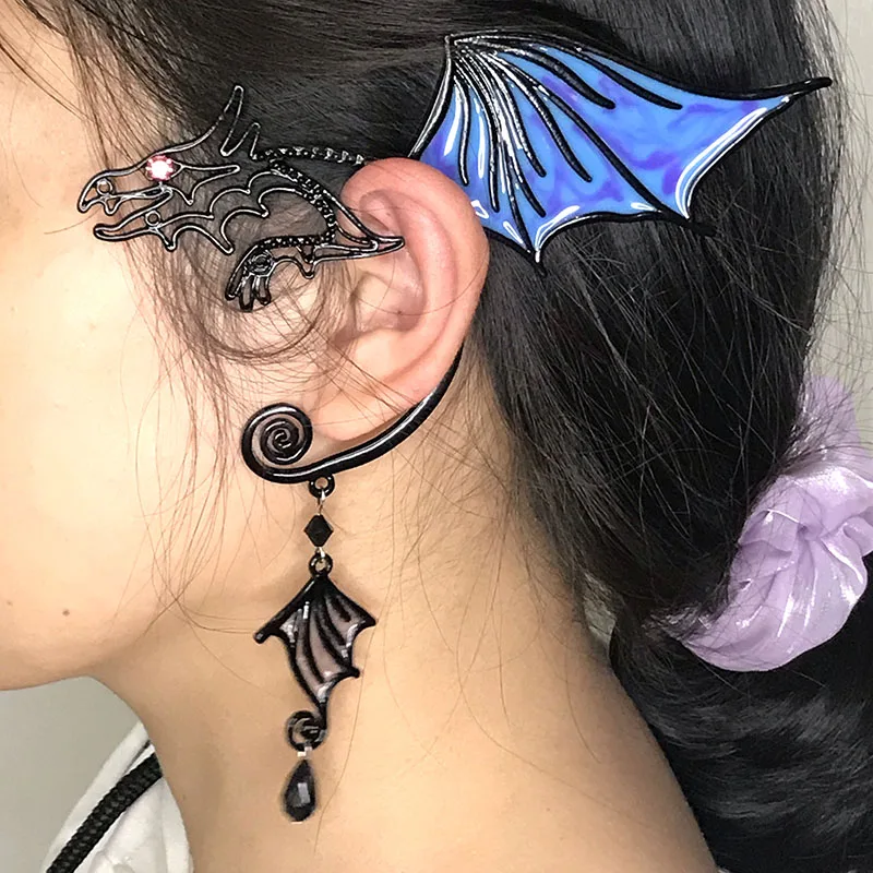 Left Side Handmade Pink Dragon None Pierced Ear Cuff For Women 2022 Punk Butterfly Copper Wire Wrap Ear Sleeve Ear Clip Earring