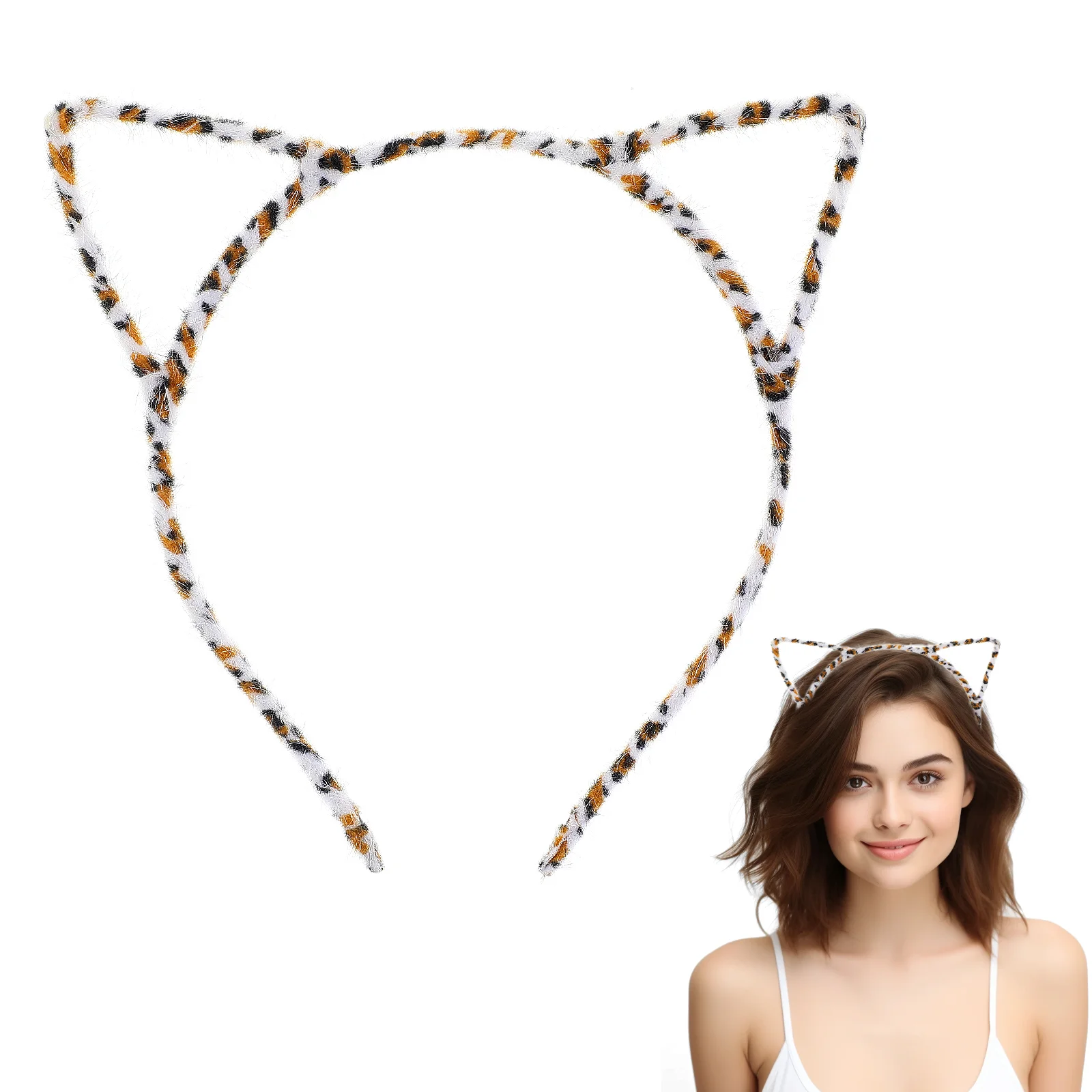 Группа Леорд с белыми кошачьими ушками милая повязка на голову леопардовые