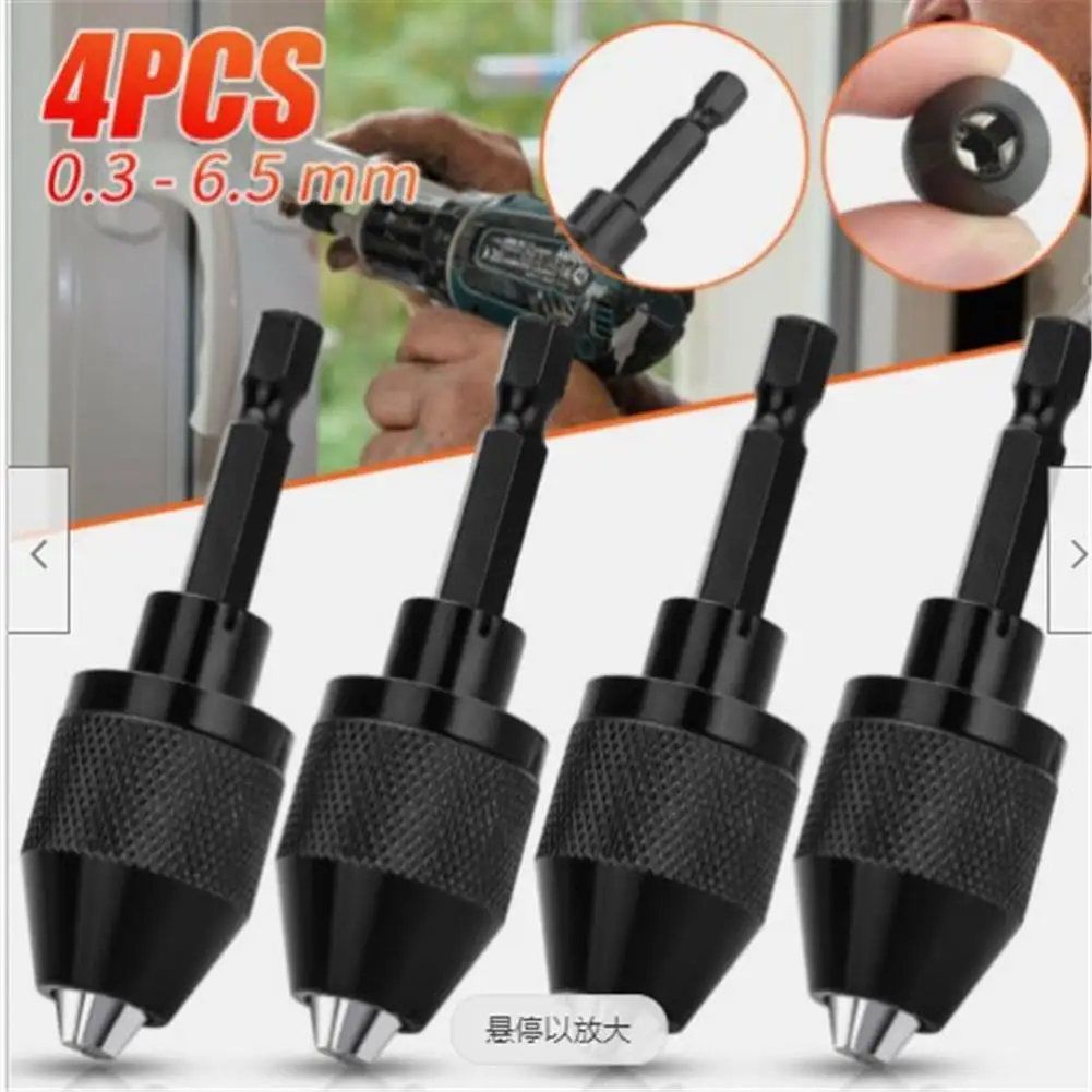 

4pcs 1/4"hex Keyless Drill Chuck Adapter Bit Quick Change Driver Converter Electric Tool Accessories