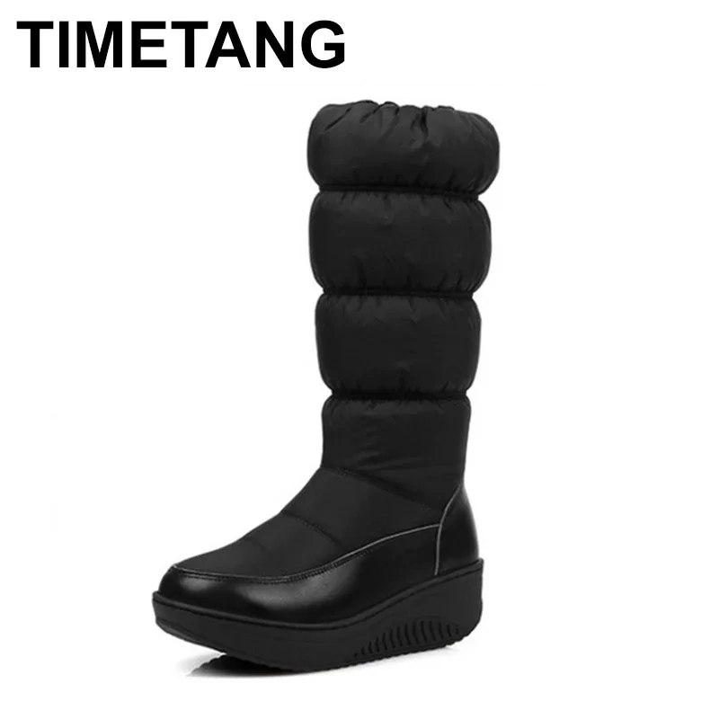 

Russia Keep Warm Women snow boots zipper mid calf boots thick fur plush platform down wedges winter boots Size 35-44