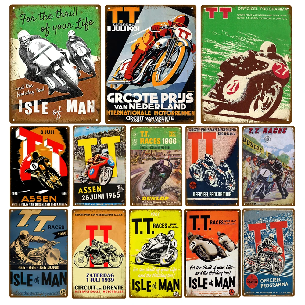 

Racing Motor Competition Plates Poster T.T.Races1965 Metal Tin Sign Decor Vintage Bar Cafe Garage Wall Plaques Motorcycle Signs