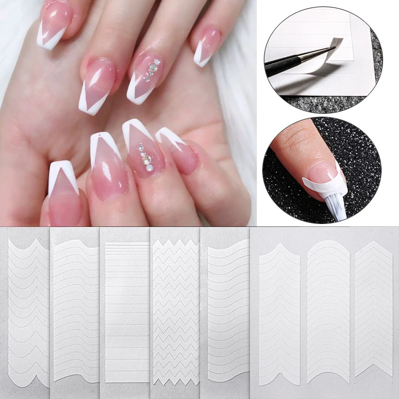 

50Pcs White French Manicure Strip Nail Stickers Nail Art Form Fringe Tip Guides Sticker DIY Line Tips Nails Decoration Tools