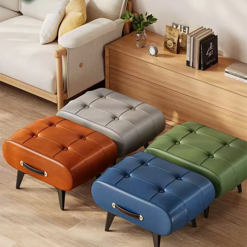 Скандинавский свет роскошный кожаный табурет с ручкой для смены обуви