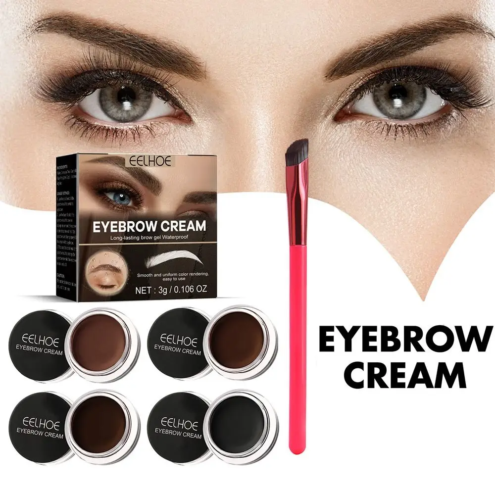 

4 Colors Wild Eyebrow Cream And Square Brow Brush Waterproof Long-Lasting Tone Eyebrow Enhancer Eye Makeup Brush Eyebrow Gel