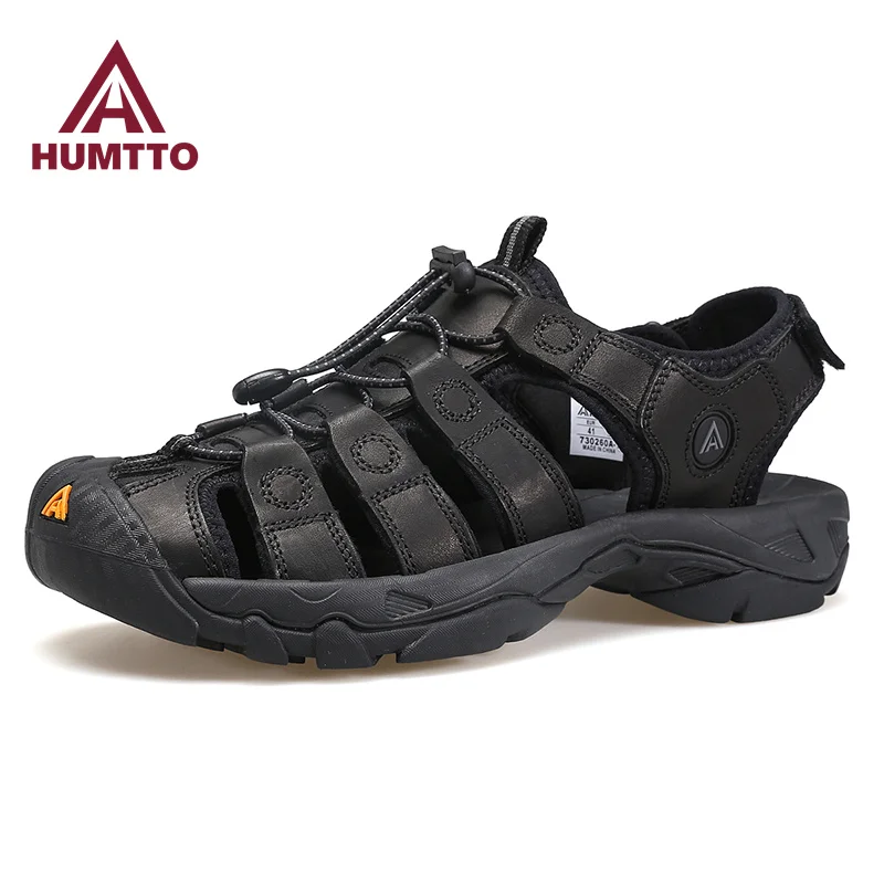 HUMTTO Summer Beach Sandals for Men Outdoor Water Sneakers Leather Hiking Camping Climbing Aqua Shoes Breathable Mens Sandals