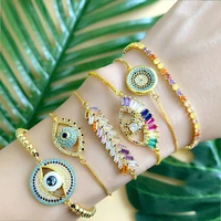 copper zirconia beads rope tennis chain blue evil eye rainbow cz long strip charms bracelets for women gold plated jewelry gifts