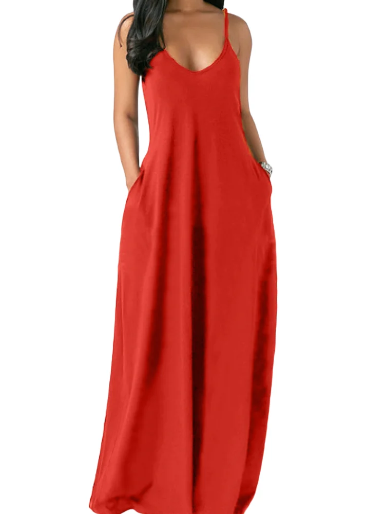 Винтажное женское платье с u-образным вырезом на тонких бретелях Mixi карманами