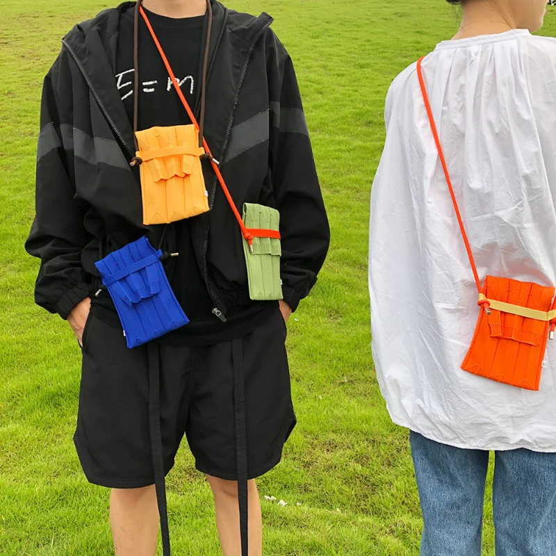 Summer Candy Color Pleated  Knitted Bag for Women Design Folding Hand-held Shoulder Bag Mini Knitted Mobile Phone Crossbody Bag