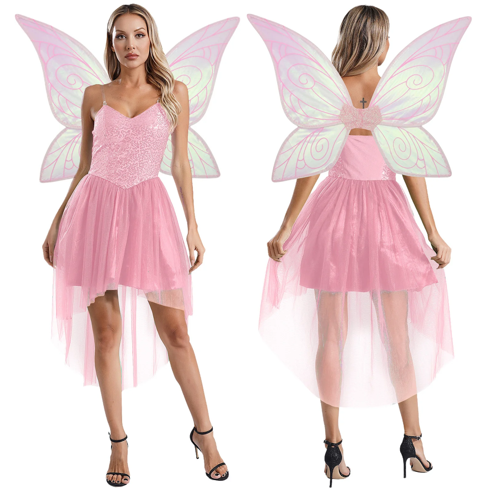 Женский костюм феи-эльфа для косплея без рукавов с блестками платье из тюля