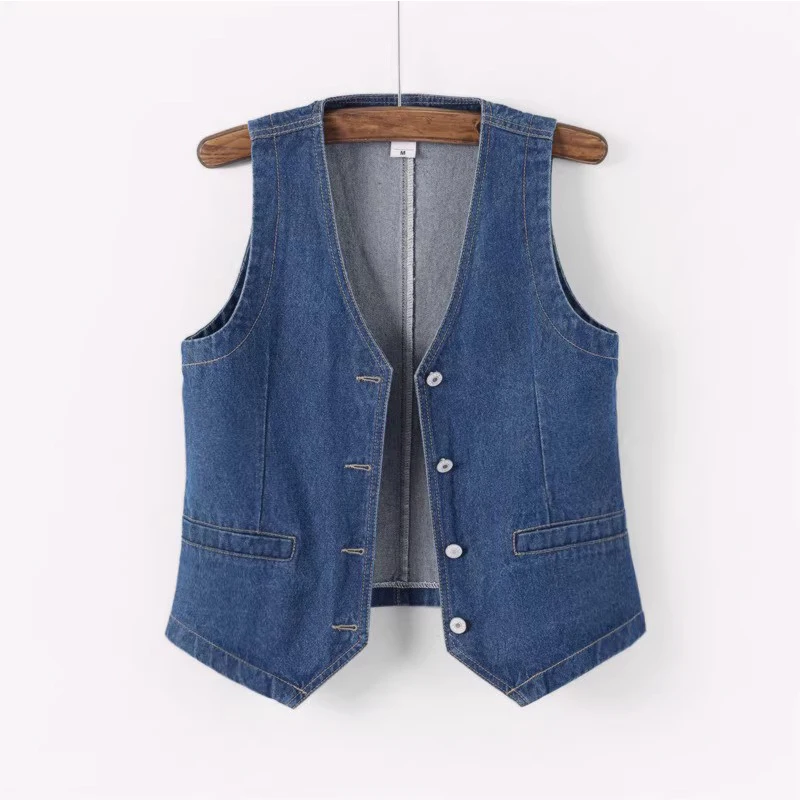 Женский джинсовый жилет с V-образным вырезом без рукавов