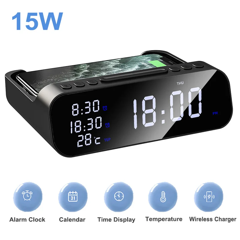 For Iphone 8 11 12 13 Pro Max Mini/samsung S22/xiaomi Type C Desktop Clock Charger Station