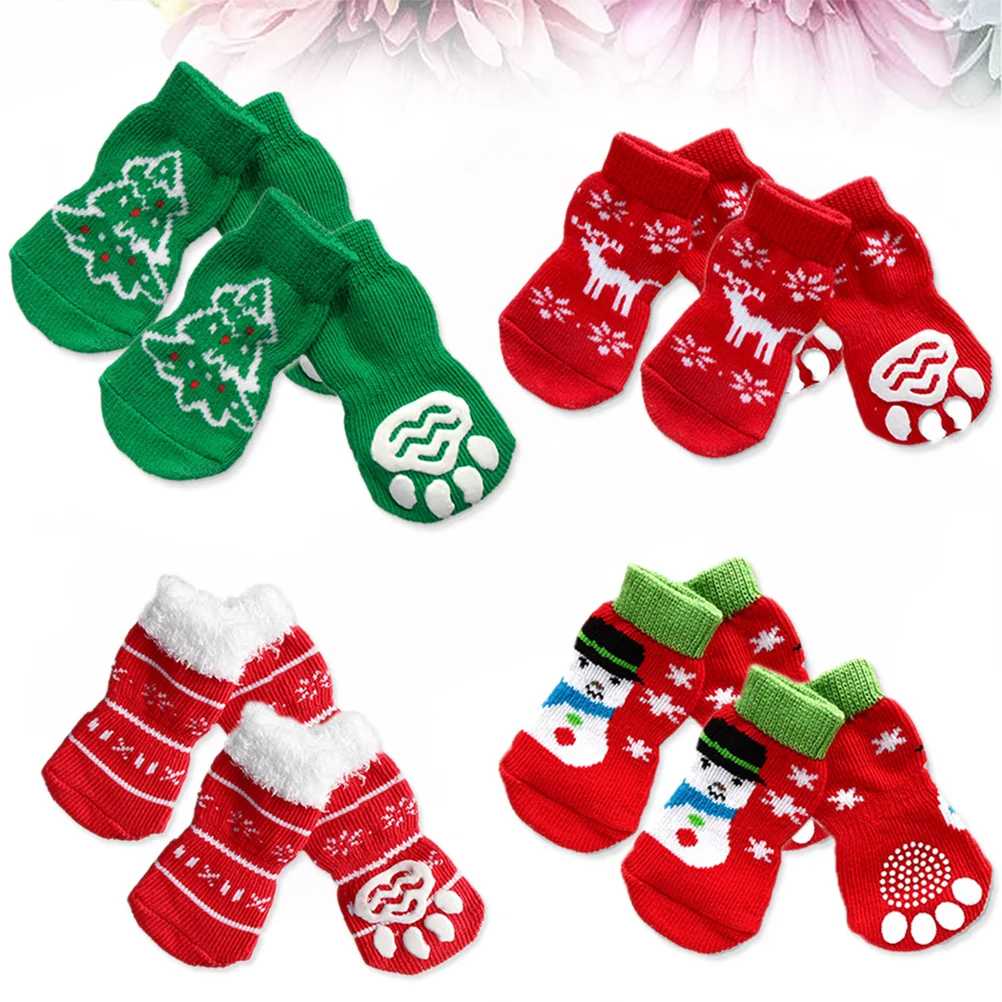 

Socks Dog Pawpet Christmas Dogscotton Indoor Non Anti Plush Stockings Cat Booties Party Grips Holiday Costume Boots Protectors