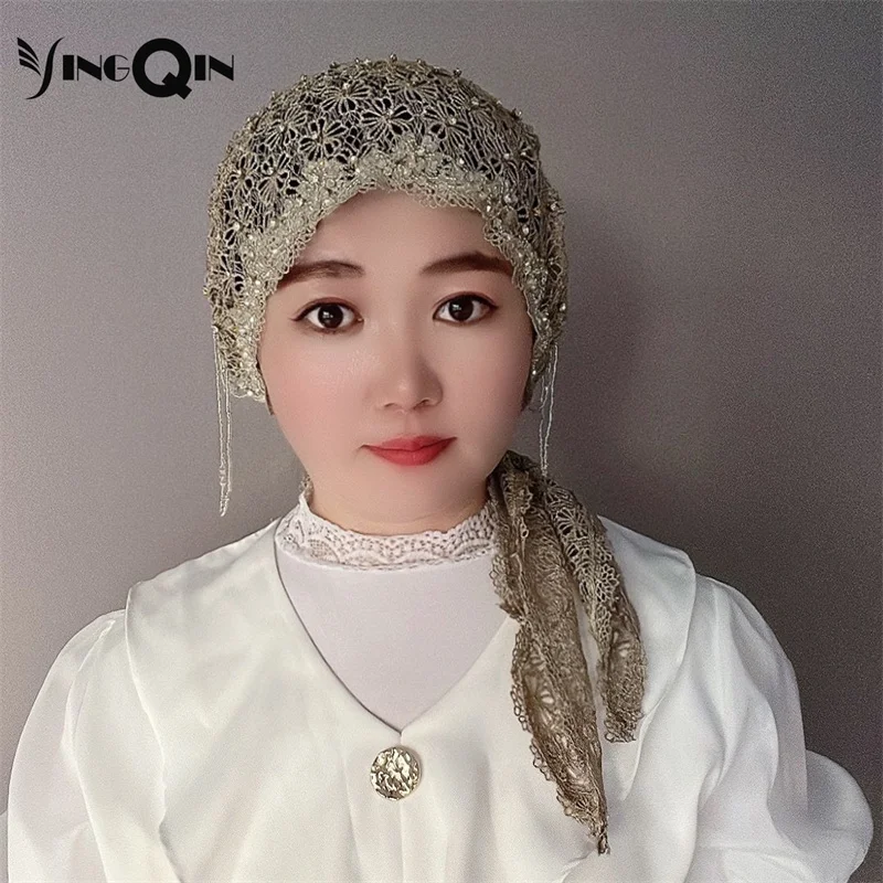 Muslim Women Headscarf Freeshipping Sequin Chiffon Lace Summer Malaysia Shawl Scarf Hijab Hat Cap Islam Saudi Arabia Headwrap