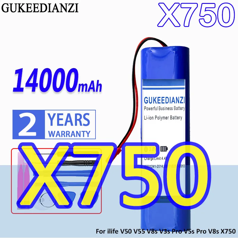 High Capacity GUKEEDIANZI Battery X 750 14000mAh for ilife V