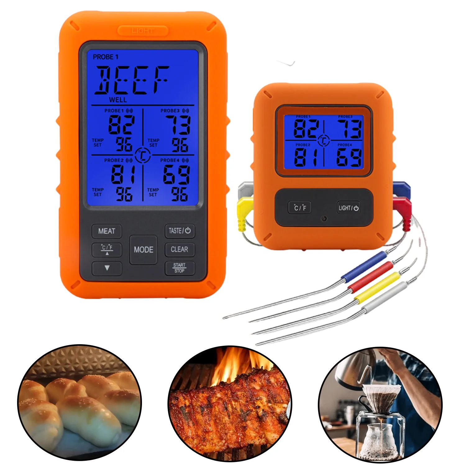 

Food Thermometer,High Temperature Alarm,Dual Screen Instant Read Dial Probe for Kitchen Cooking Milk Coffee Barbecue Toast